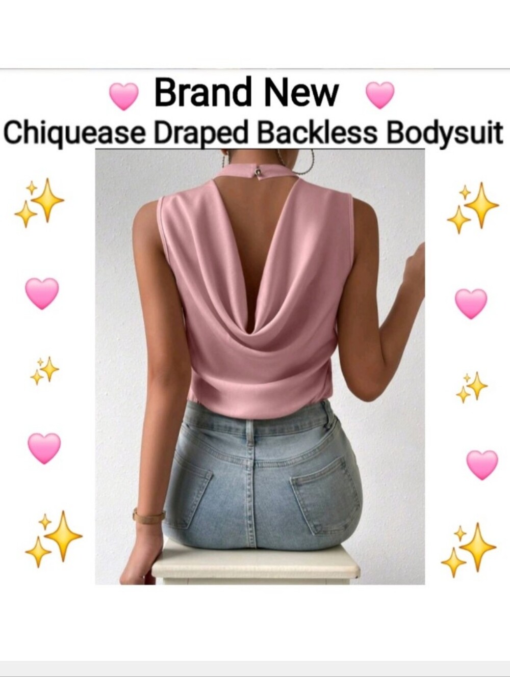 New🩷 Draped Backless Sleeveless Bodysuit - Dusty Pink, Size L